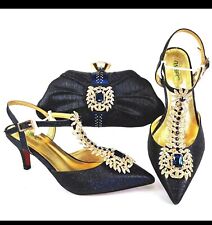 Luxury Italian Ladies Party Handbag Matching Hand Clutch Bag and Heel Shoe