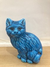 Chinese Mid Century Cobalt Blue Pottery Glazed Cat.