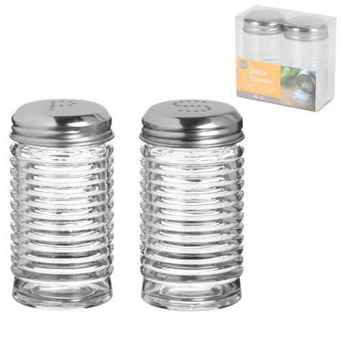 Salt pepper shaker glass set - &,