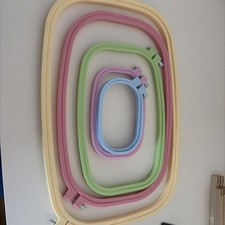 Bundle 5 Plastic Embroidery Hoops Cream Pink Green Blue Different Sizes