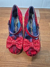 Ladies Irregular Choice Fancy That Red Floral Velvet Mary Jane Shoes UK 6 EU 39