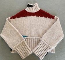 ZARA JUMPER WOMEN SZ MEDIUM COLOUR BLOCK OVERSIZED CHUNKY KNIT PINK SEE DETAIL