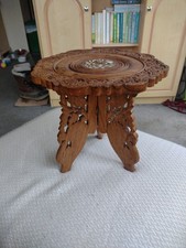 Carved Wood  unusual Small Side Table Botanical Style Plant Stand