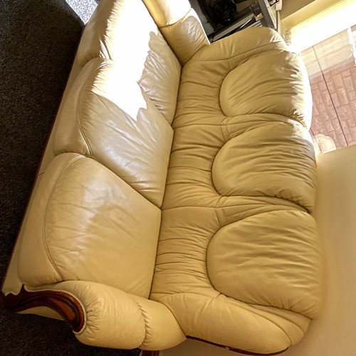 Beige leather seater sofa - leather,