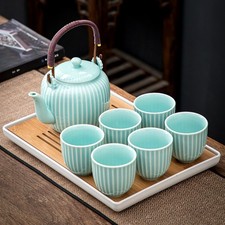 Japanese Tea Set with Teapot 6 Cups and Tray Traditional Style Porcelain Set