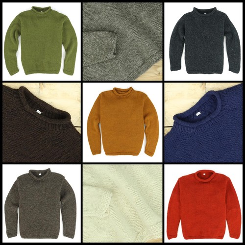 Hand knitted wool jumper crew - wool,