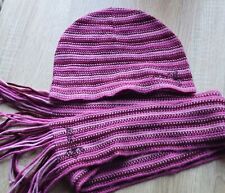 Fat Face Fabulous Pink Purple Shades Knitted Embroidered Scarf And Hat One Size