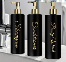 SET of 3 Black 500ml Empty Soap Dispenser Bottles Shampoo Body Wash Conditioner