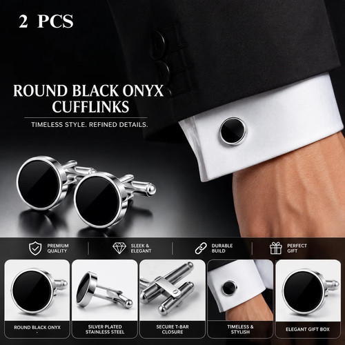 Round black onyx stone silver - black,