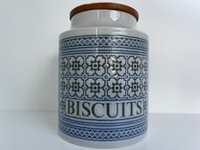 Vintage Hornsea Tapestry Biscuit Barrel Storage Jar Wooden Lid Made in England