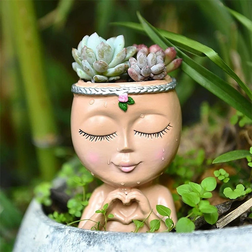 Head planter pot face - head,