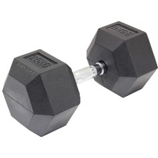 1x25kg Hex Dumbbell Weights Gym Training Weight Set Black Rubber #070