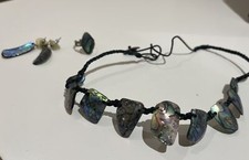 Vintage Rainbow Paua Natural Abalone Shell Pendant Necklace Ring and Earrings