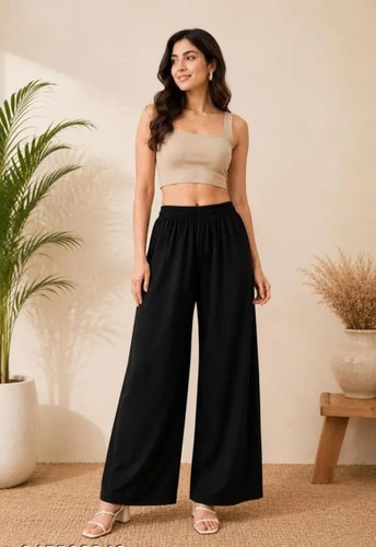 Women black palazzo pants - pants, wide