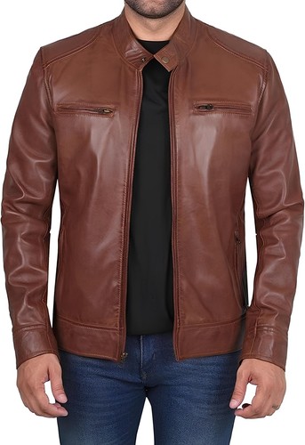 Leather jacket men - leather, brown
