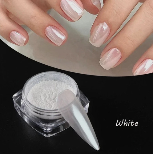 White pearl chrome nail powder - chrome,