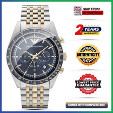 NEW Authentic EMPORIO ARMANI AR6088 Tazio Stainless Steel Blue Dial Mens Watch