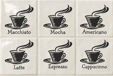 Kitchen Tile Transfer  Pack  6 different Drinks Ceramic Tile Stickers Great Fun