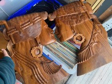 2X Vintage Hand Carved Wooden Scuptures Heads Wall Art - Native American/Tribal