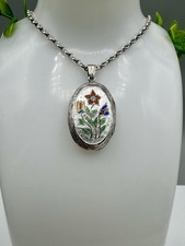 Vintage Sterling Silver & Enamel Large Locket London  1977 & 20” Belcher Chain
