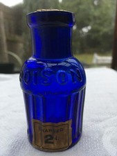 Rare labelled squat wide neck 'POISON' double embossed poison bottle c1860-1890