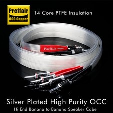 Silver Plated OCC Flat HiFi Speaker Bi-Wire Cable With Carbon Fibre Banana Plugs