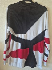 RAINBOW white,black & red colourblock geometric long sleeve jumper size M 16/18