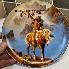 SPIRIT OF THE SOUTH WIND Plate Hermon Adams Native American Indian Horse Cat