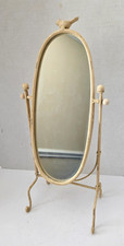 Metal Vanity Mirror Swivel  Shabby Chic Ivory Cream 18 1/2” Bird Accent