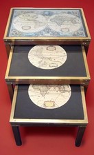 Vintage Nest of Tables Mid Century World Map Military Campaign Tables