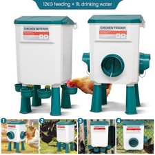 12kg Chicken Feeder and 11L Waterer Set Hen Drinkers Poultry Feeders Auto Bird