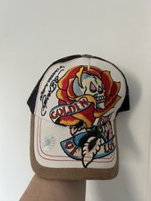 Christian Audigier Embroidered  Mesh Trucker Hat Cap Leopard Print Rose Ed Hardy