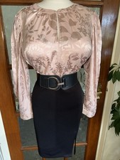 Vintage Calvin Klein Shiny Jacquard Satin Secretary  Blouse 14,16 Bust 44ins