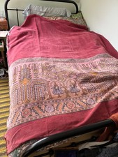 Antique 1930s dark pink chenille Art Deco  design border door curtain