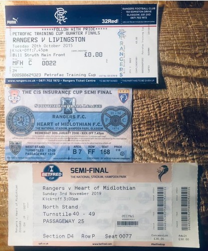 Three glasgow rangers - three, tickets