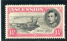 Ascension 1949 KGVI KGVI 1½d black & rose-carmine 'DAVIT FLAW' MLH. SG 40da.