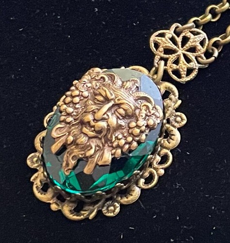 Green man necklace antique art - green,