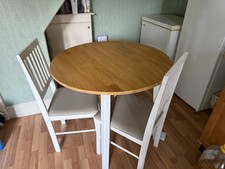 Round Foldable Dining Table with 2 Chairs-Wooden Kitchen Set-Collection Only