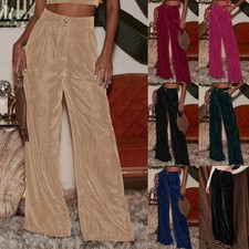 UK Womens Velvet Flared Pants Bootcut High Waist Party Wide Leg Trousers Bottoms