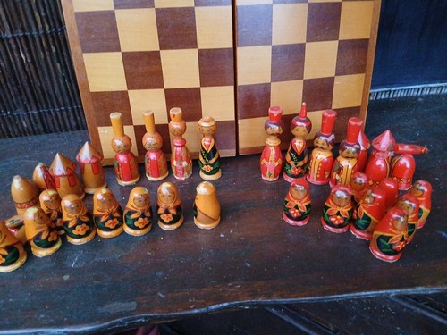 Vintage painted wood russian - wood,