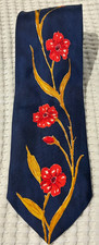 VINTAGE ST MICHAEL M&S BLUE SILK RED POPPY FLOWER TIE - MADE IN UK