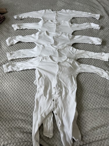 Plain white babygrows 3 - 5x,