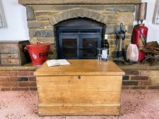 Old Antique Pine Chest, Vintage Wooden Storage Trunk, Blanket Box, Coffee Table.