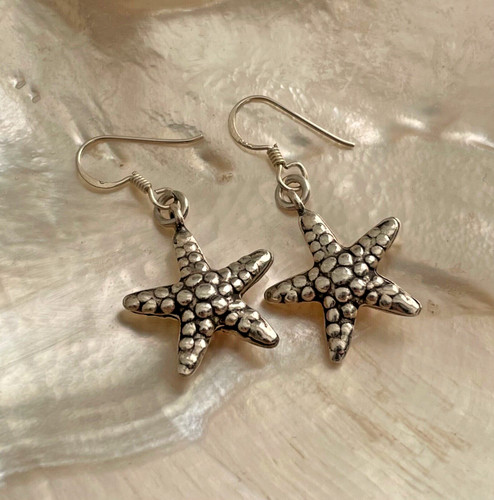 Fine silver starfish drop - starfish,