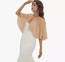 Women Evening Champagne Cape Chiffon Shawls Open Front Wedding Bolero