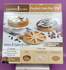 Copper Chef Perfect Cake Pan 9" Round Checkerboard/Pocket Cake 3 Piece Set NIB 