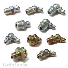 BSF Zinc Plated Steel Grease Nipples - 1/4" To 3/8" - Straight, 45 & 90 Degrees