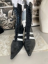 Gomma Davos Made in Italy Kitten Heel Racer Stripe Back Zip Leather Boots sz 41