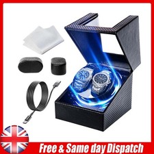 LED Double Automatic 1/5 Rotation Watch Winder Storage Case Modes Quiet Motor UK