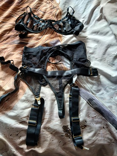 Black mesh suspenders thong - suspenders,,